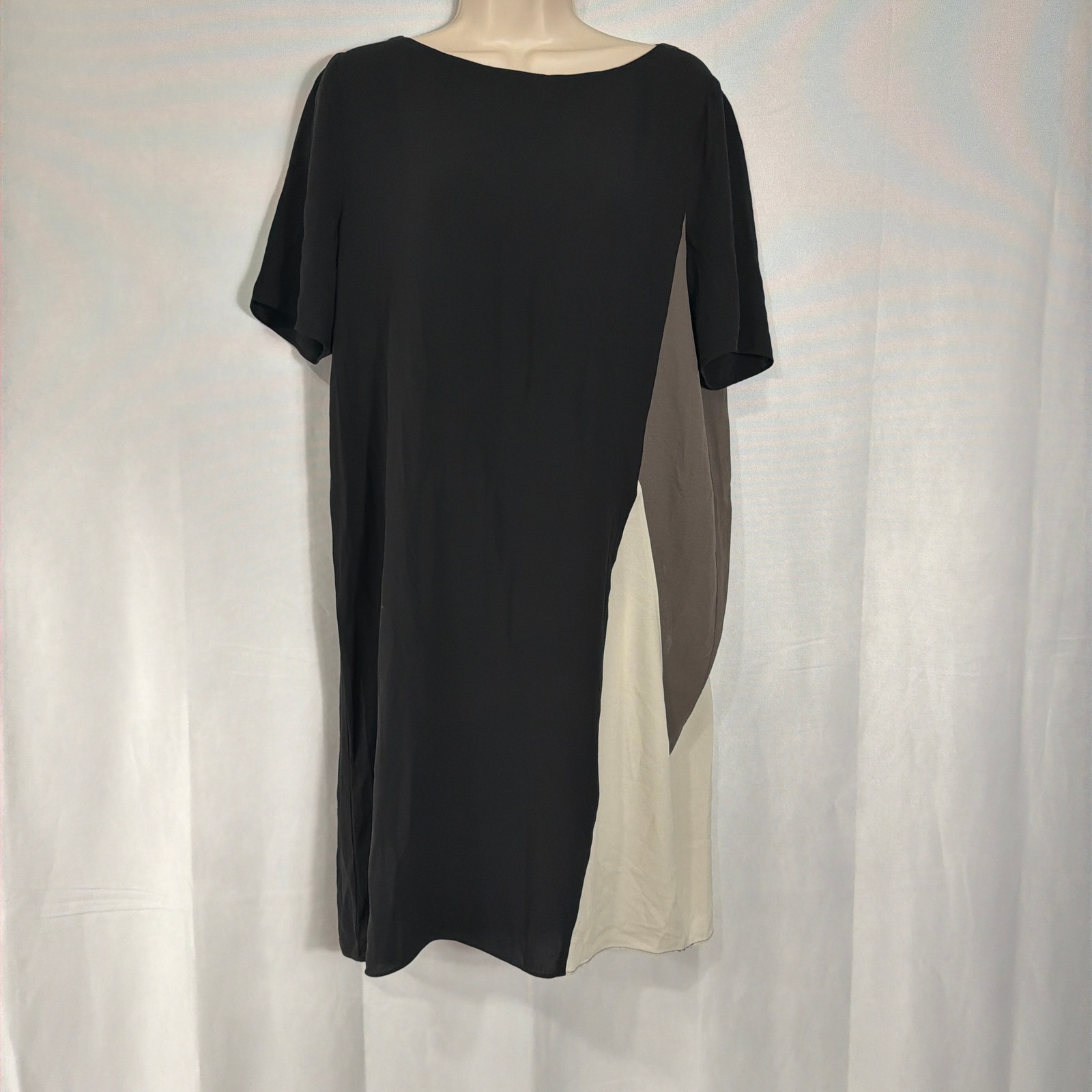 Eileen Fisher Dress Colorblock Shift Short Sleeve Black Grey Cream Womens S/P